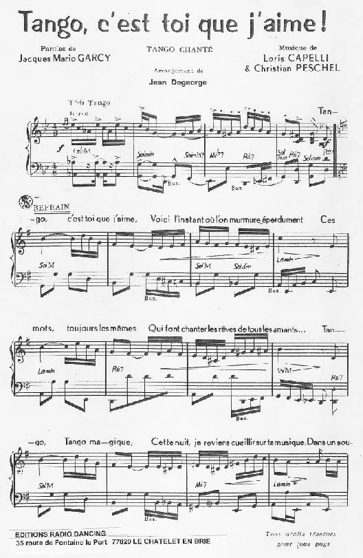 télécharger la partition d'accordéon Tango C'est toi que j'aime (Arrangement : Jean Degeorge) au format PDF