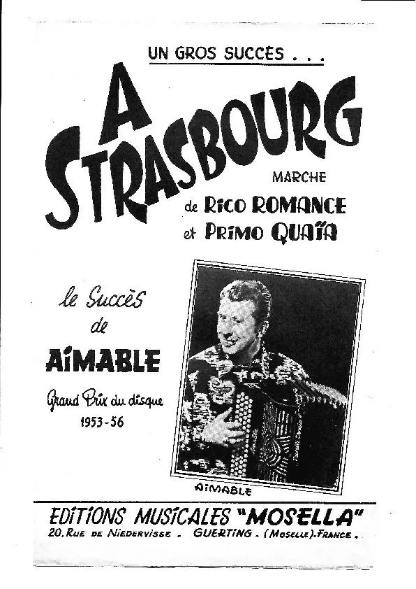 télécharger la partition d'accordéon A Strasbourg (Un succès d'Aimable) (Marche) au format PDF