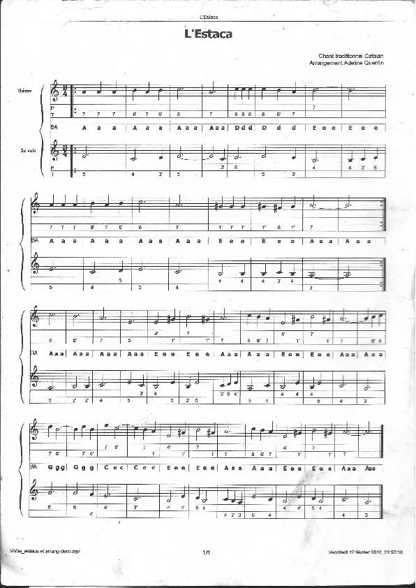 télécharger la partition d'accordéon L'estaca (Arrangement : Adeline Quentin) au format PDF
