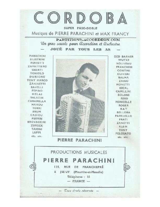 télécharger la partition d'accordéon Cordoba (Orchestration Complète) (Paso Doble) au format PDF