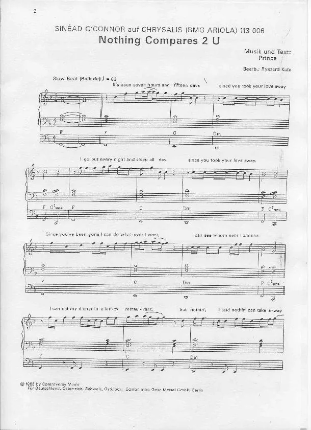 télécharger la partition d'accordéon Nothing Compares 2 U (Arrangement : Ryszard Kula) (Chant : Sinead O'Connor) au format PDF