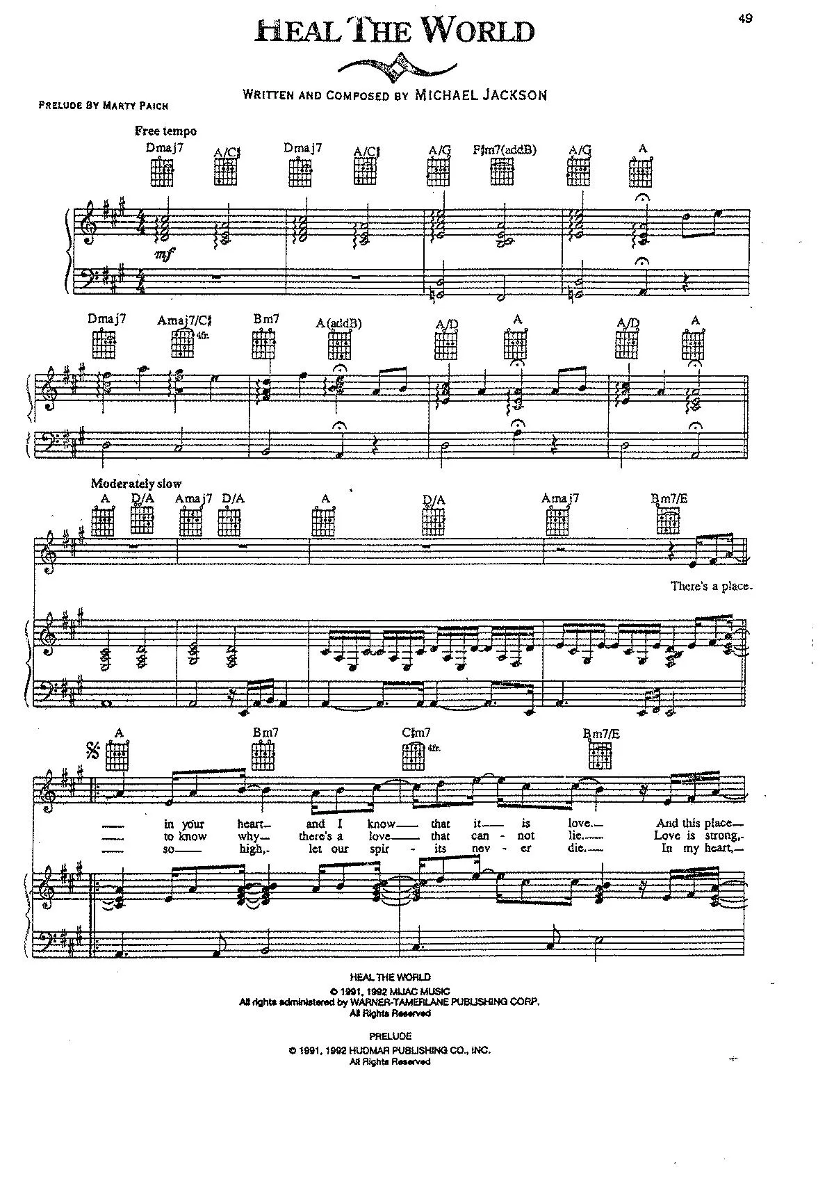 télécharger la partition d'accordéon Heal The World au format PDF