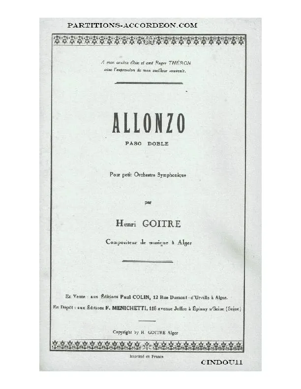 télécharger la partition d'accordéon Allonzo (Orchestration Complète) (Paso Doble) au format PDF