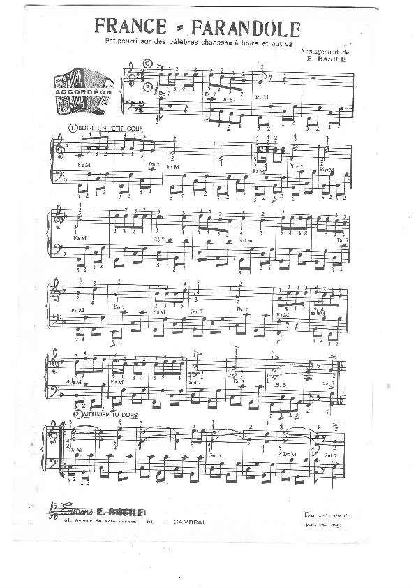télécharger la partition d'accordéon France Farandole (Pot Pourri sur des Célèbres Chansons à boire et autres) au format PDF