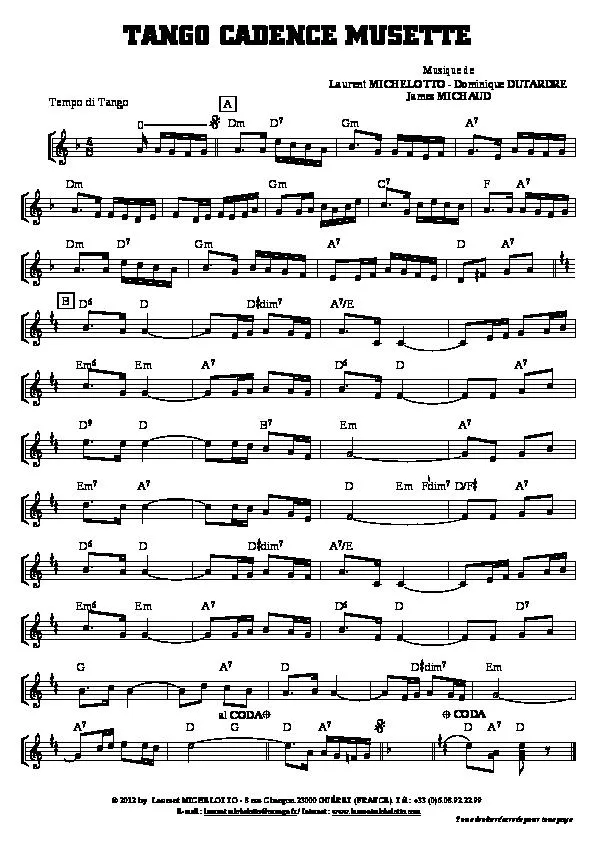 télécharger la partition d'accordéon Tango Cadence Musette au format PDF