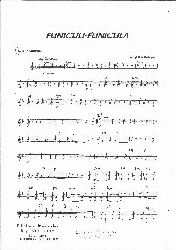 télécharger la partition d'accordéon Funiculi Funicula (Arrangement : Ruy Rodrigues) (1er + 2ème + 3ème Accordéon + Conducteur) au format PDF