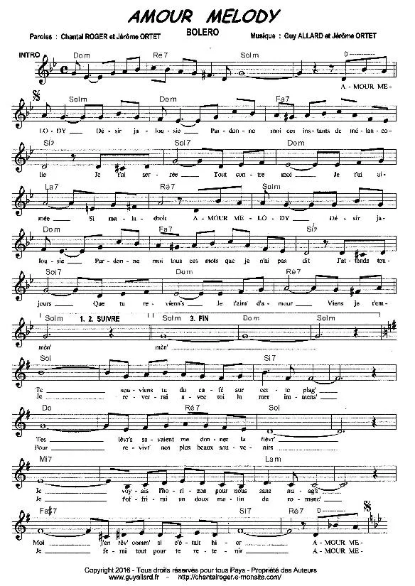 télécharger la partition d'accordéon Amour Melody (Boléro) au format PDF