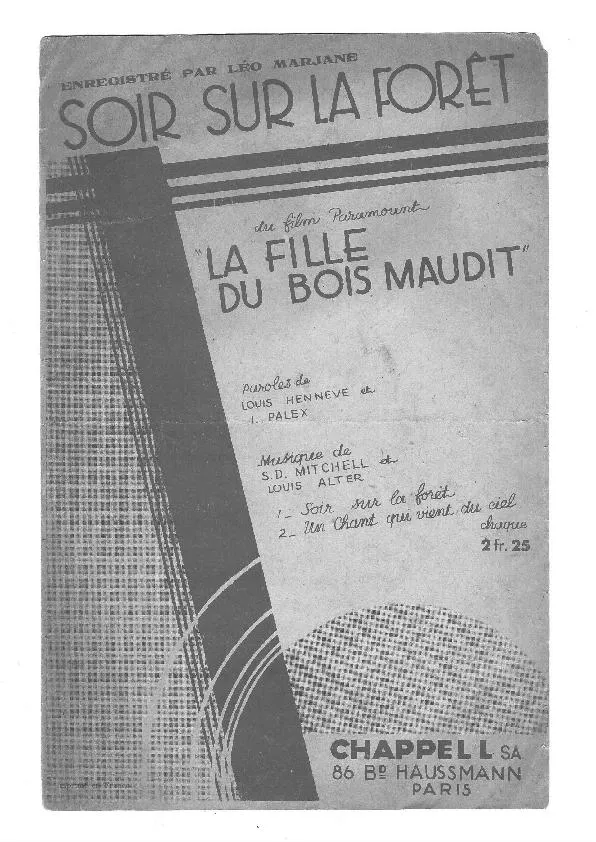 télécharger la partition d'accordéon Soir sur la forêt (Du Film : La fille du bois maudit) (Chant : Léo Marjane) (Fox Trot) au format PDF