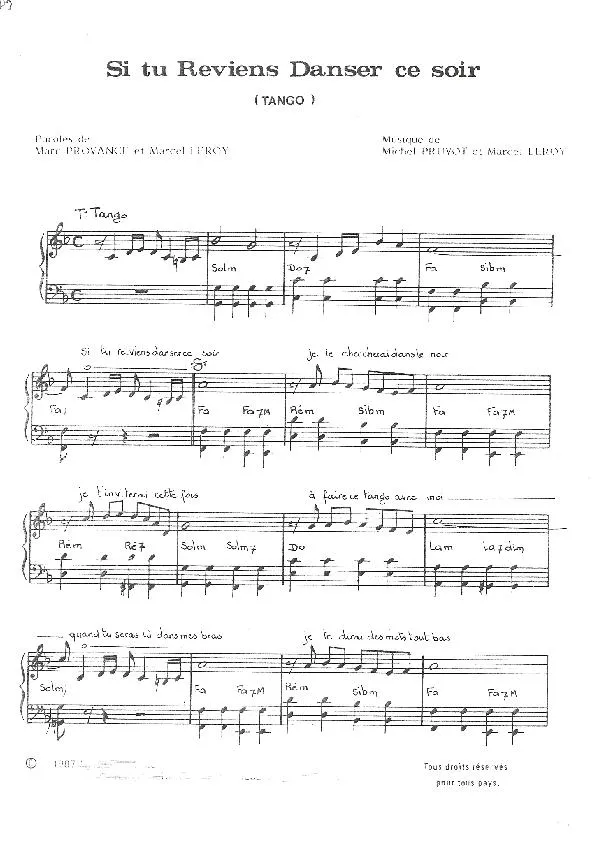 télécharger la partition d'accordéon Si tu reviens danser ce soir (Tango) au format PDF