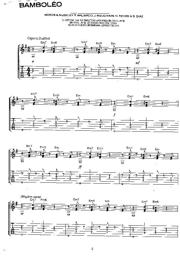 télécharger la partition d'accordéon Bamboléo (Chant : Gipsy Kings) au format PDF