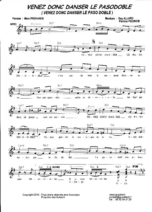 télécharger la partition d'accordéon Venez donc danser le pasodoble au format PDF