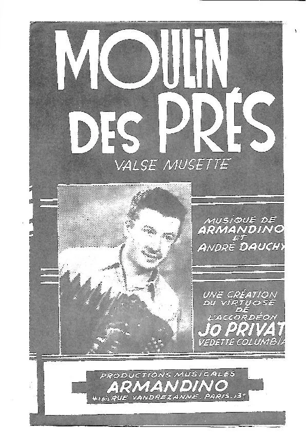 télécharger la partition d'accordéon Moulin des prés (Créée par : Jo Privat) (Valse Musette) au format PDF