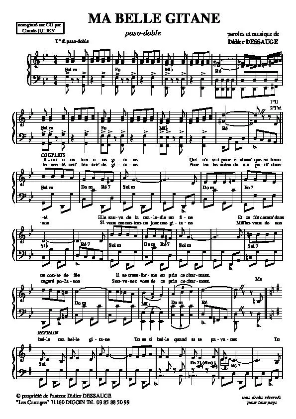 télécharger la partition d'accordéon Ma belle gitane (Paso Doble) au format PDF