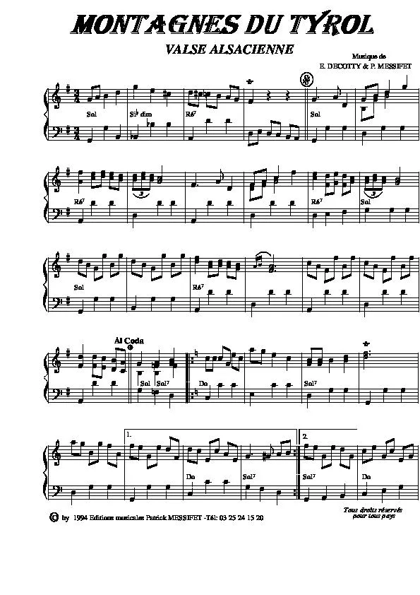 télécharger la partition d'accordéon Montagnes du Tyrol (Valse Alsacienne) au format PDF