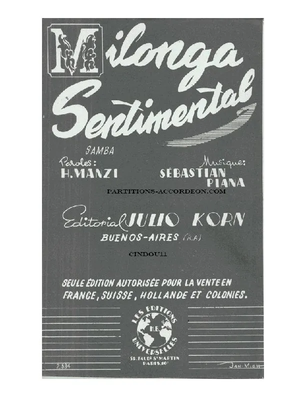 télécharger la partition d'accordéon Milonga Sentimental (Orchestration Complète) (Samba) au format PDF