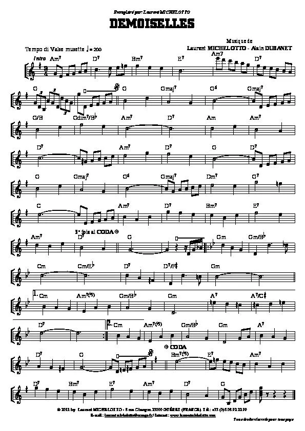 télécharger la partition d'accordéon Demoiselles (Valse Musette) au format PDF