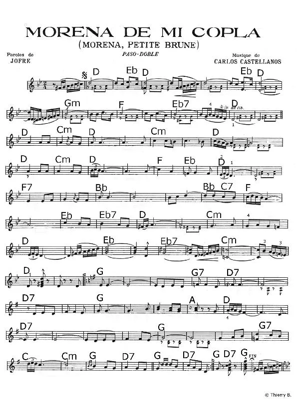 télécharger la partition d'accordéon Morena de mi copla (Morena petite brune) (Arrangement : Thierry B) (Paso Doble) au format PDF