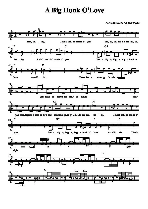 télécharger la partition d'accordéon A big hunk o'love (Chant : Elvis Presley) au format PDF