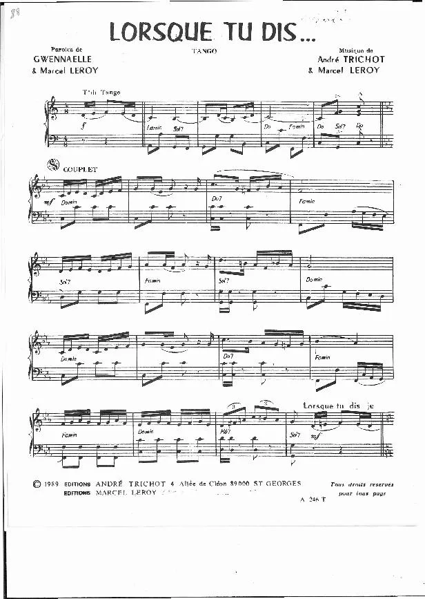 télécharger la partition d'accordéon Lorsque tu dis (Tango) au format PDF