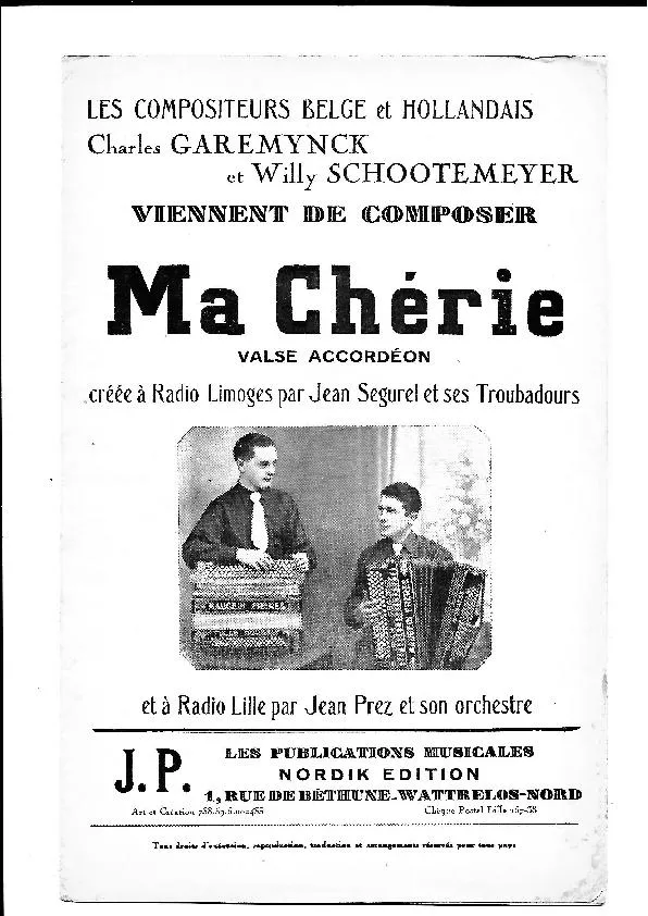 télécharger la partition d'accordéon Ma chérie (Créée par : Jean Ségurel et ses Troubadours) (Valse) au format PDF