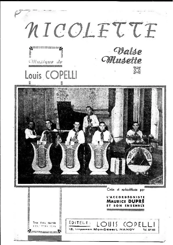 télécharger la partition d'accordéon Nicolette (Orchestration Complète) (Valse Musette) au format PDF