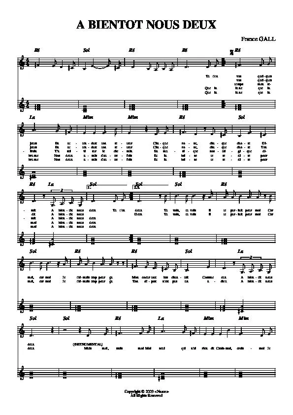 télécharger la partition d'accordéon A bientôt nous deux (Chant : France Gall) (Relevé) au format PDF