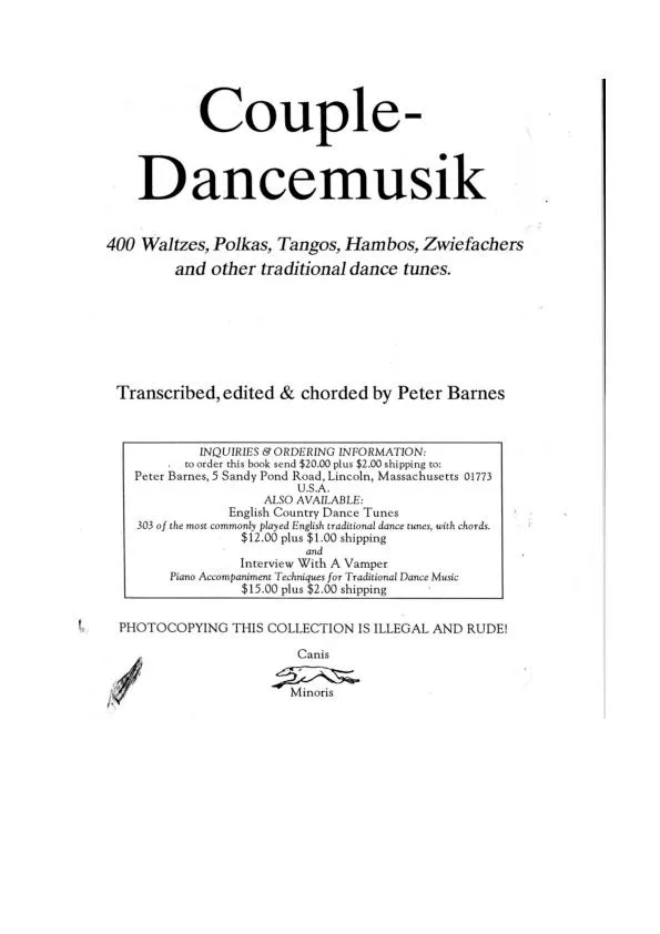 télécharger la partition d'accordéon A little Couple Dancemusik : 400 Waltzes / Polkas / Tangos / Hambos / Zwiefachers and others traditional dance tunes (Première Partie) au format PDF