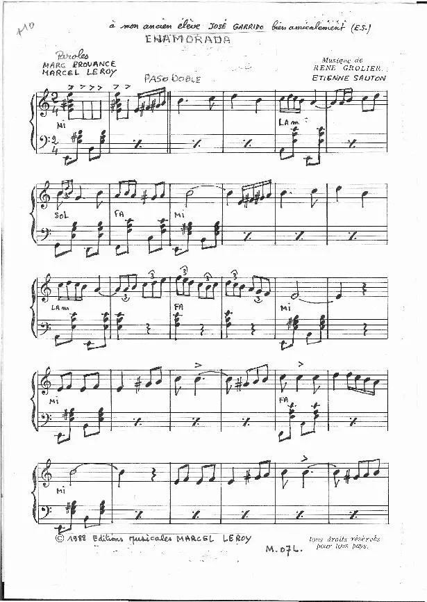télécharger la partition d'accordéon Enamorada (Paso Doble) (Manuscrite) au format PDF