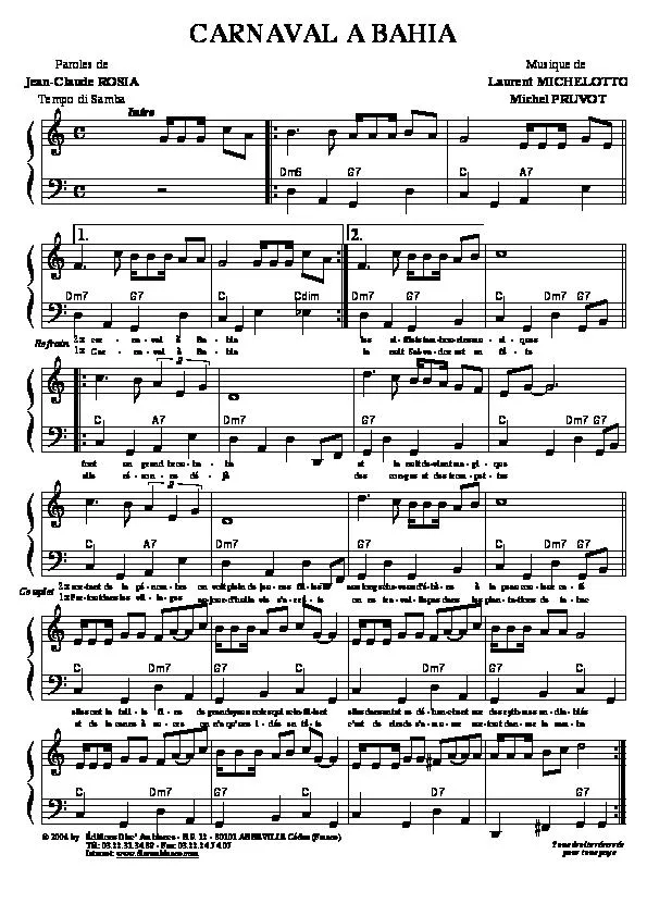 télécharger la partition d'accordéon Carnaval à Bahia (Samba) au format PDF