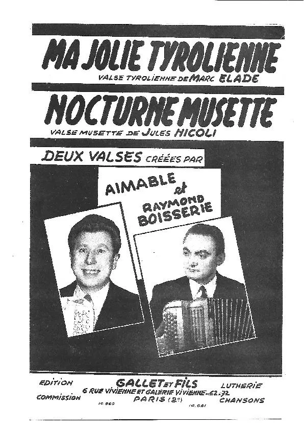 télécharger la partition d'accordéon Nocturne Musette (Créée par : Aimable / Raymond Boisserie) (Valse Musette) au format PDF