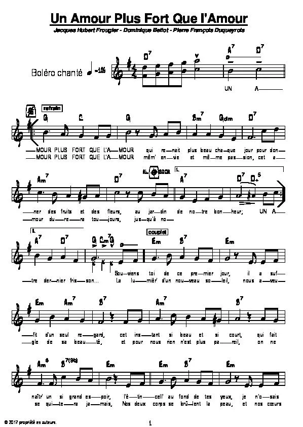 télécharger la partition d'accordéon Un amour plus fort que l'amour (Boléro Chanté) au format PDF