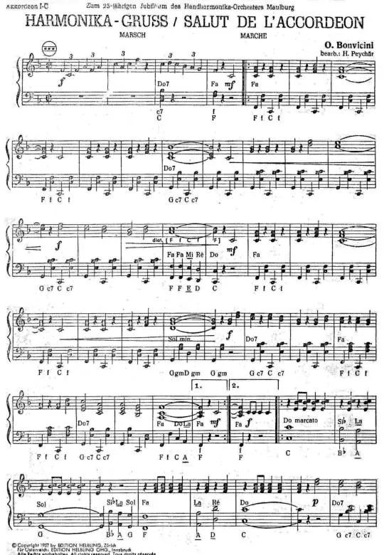 télécharger la partition d'accordéon Harmonika Gruss (Salut de l'Accordéon) (Arrangement : Herwig Peychär) (Marche) au format PDF