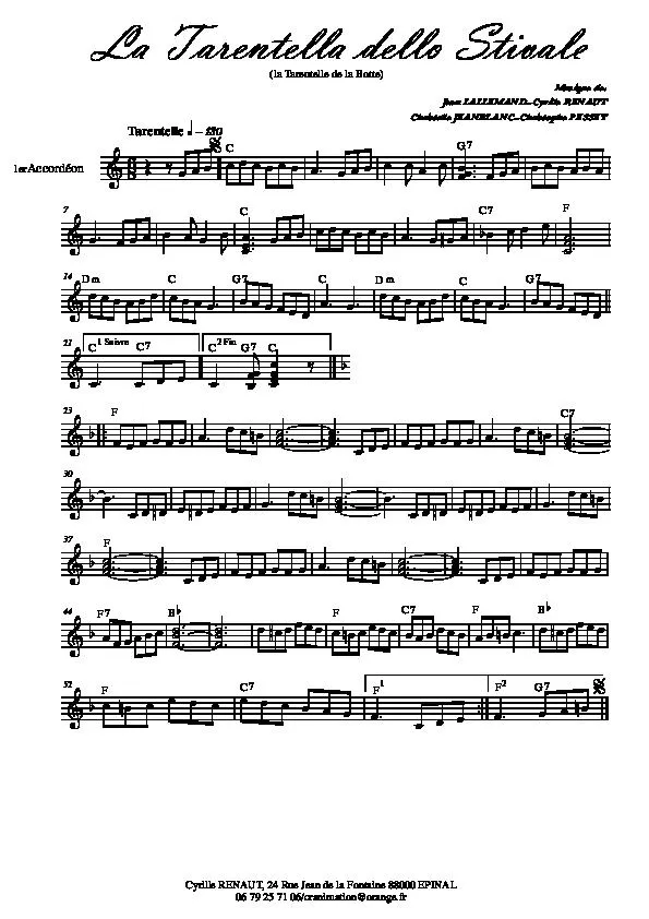 télécharger la partition d'accordéon La tarentella dello stivale (La tarentelle de la botte) (1er Accordéon) au format PDF