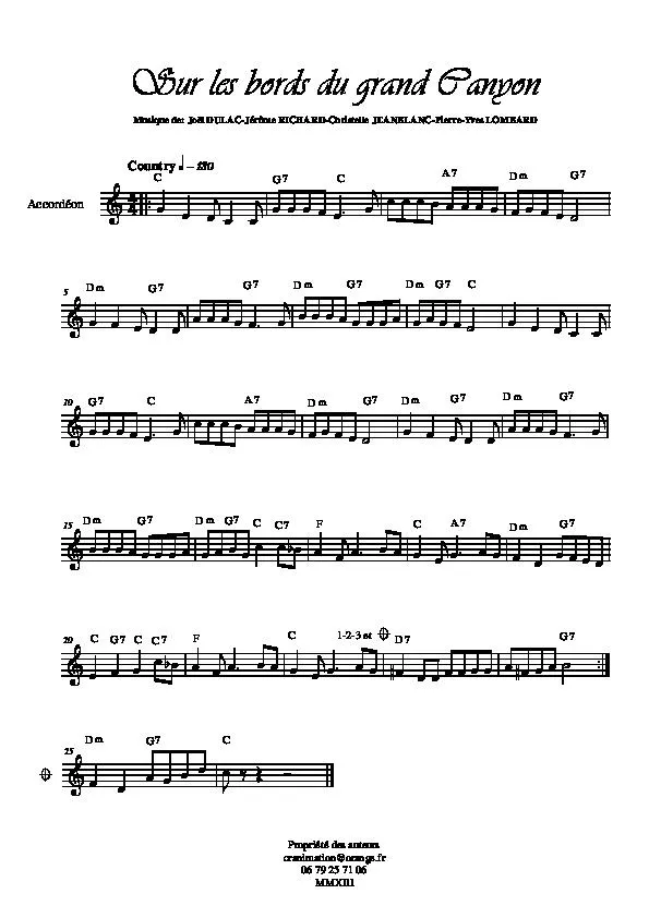 télécharger la partition d'accordéon Sur les bords du grand Canyon (Country) au format PDF
