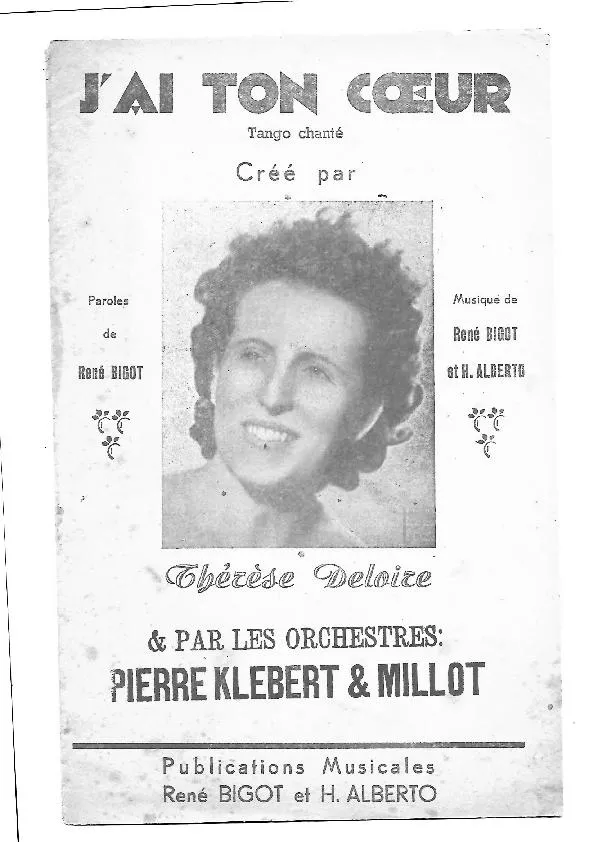 télécharger la partition d'accordéon J'ai ton coeur (Créé par : Thérèse Deloire) (Orchestration) (Tango Chanté) au format PDF