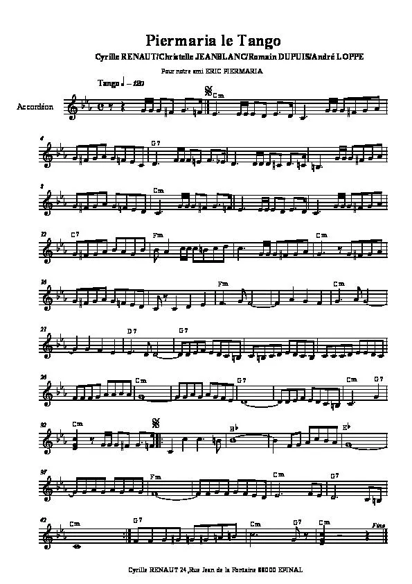 télécharger la partition d'accordéon Piermaria le Tango au format PDF