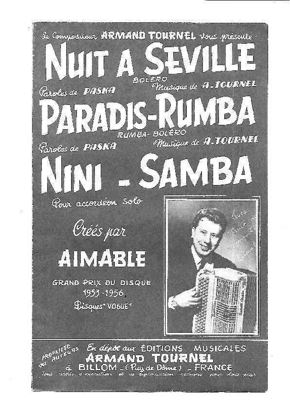 télécharger la partition d'accordéon Paradis Rumba (Créée par : Aimable) (Orchestration) (Rumba Boléro) au format PDF