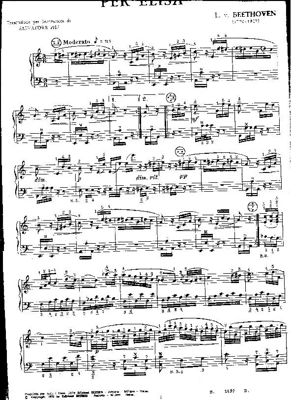 télécharger la partition d'accordéon Per Elisa (Transcription pour Accordéon : Salvatore Pili) au format PDF