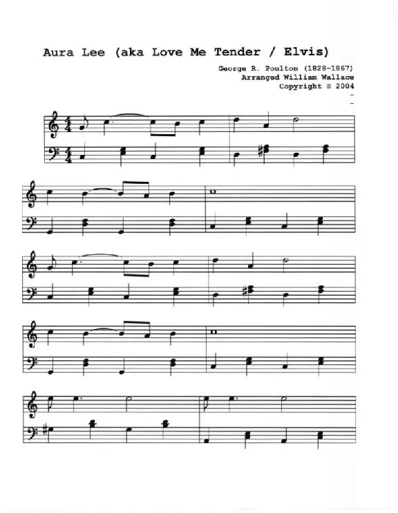 télécharger la partition d'accordéon Aura Lee (Aka Love me tender / Elvis) (Arrangement : William Wallace) (Folk)  au format PDF