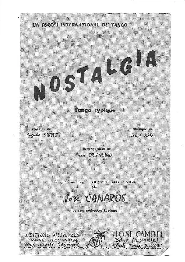 télécharger la partition d'accordéon Nostalgia (Arrangement : José Orlandino) (Tango Typique) au format PDF