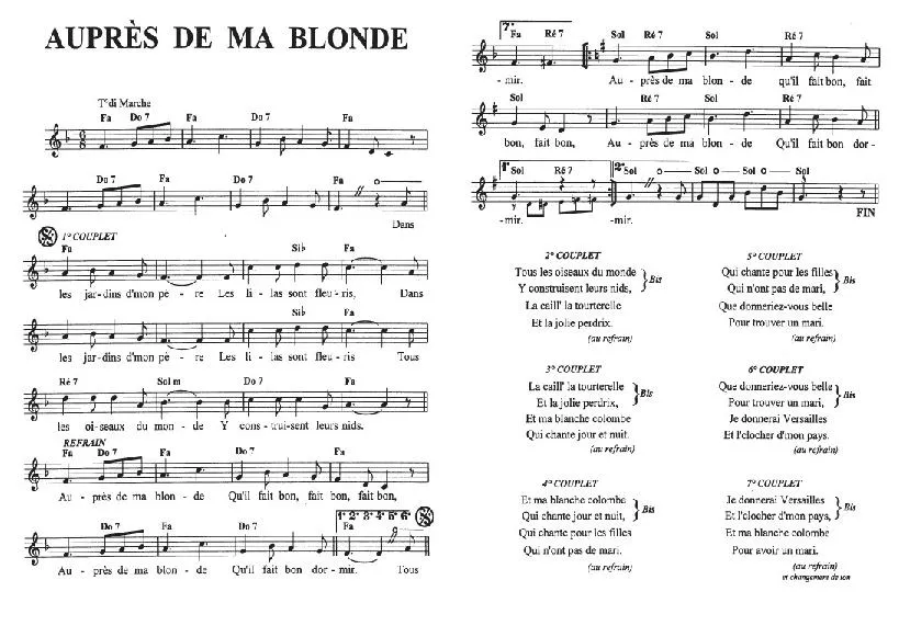 télécharger la partition d'accordéon Auprès de ma blonde (Marche militaire) au format PDF