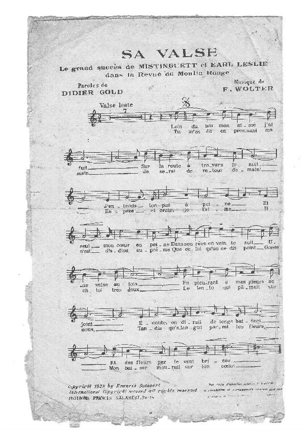 télécharger la partition d'accordéon Sa Valse (Succès de la Revue du Moulin Rouge) (Chant : Mistinguett et Earl Leslie) au format PDF