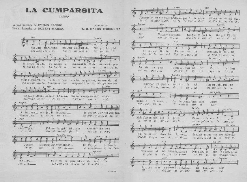 télécharger la partition d'accordéon La Cumparsita (Tango Chanté) au format PDF