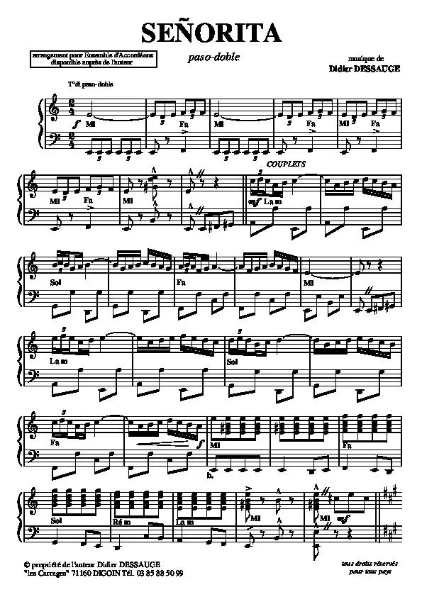 télécharger la partition d'accordéon Señorita (Paso Doble) au format PDF