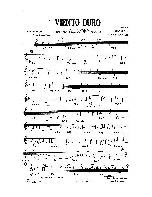 télécharger la partition d'accordéon Viento Duro (Rumba Boléro) au format PDF
