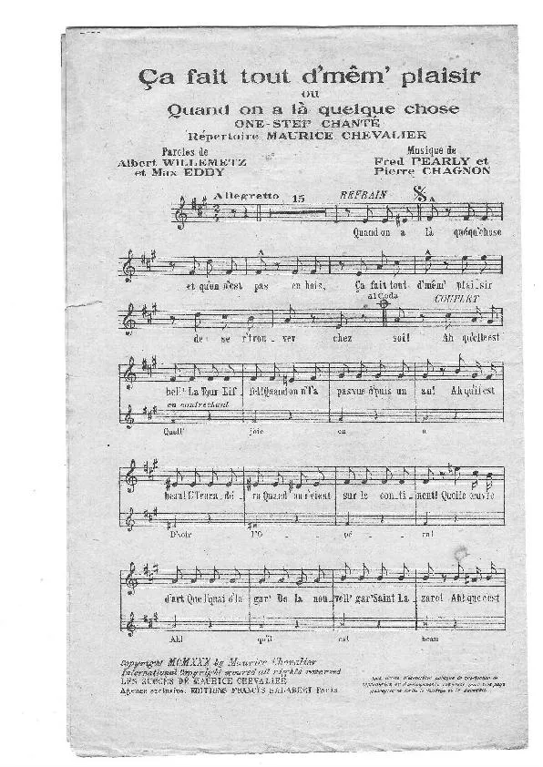 télécharger la partition d'accordéon Ca fait tout d' mêm' plaisir (Quand on a là quelque chose) (Chant : Maurice Chevalier) (One Step Chanté) au format PDF