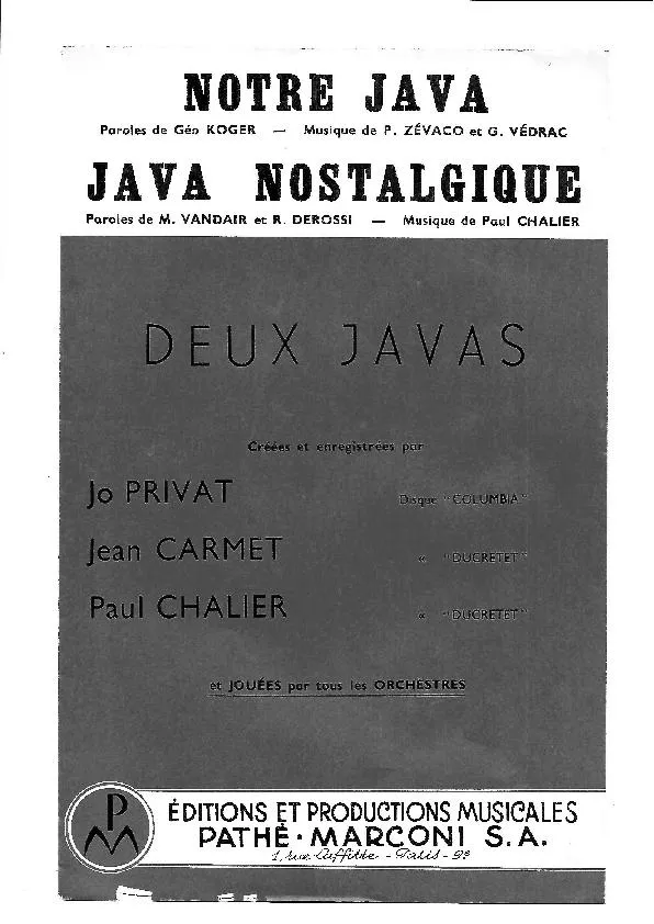 télécharger la partition d'accordéon Java Nostalgique (Créée par : Jo Privat / Jean Carmet / Paul Chalier) au format PDF