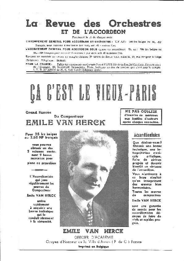 télécharger la partition d'accordéon Ça c'est le vieux Paris (Orchestration Complète) (Valse Musette Chantée) au format PDF