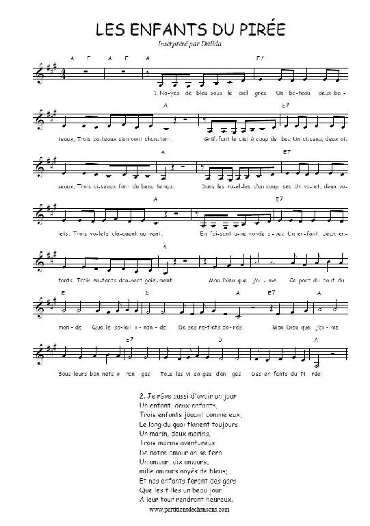 télécharger la partition d'accordéon Les enfants du Pirée (Du Film : Jamais le dimanche) (Chant Version Française : Dalida) au format PDF