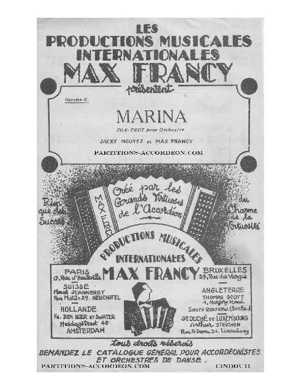télécharger la partition d'accordéon Marina (Orchestration Complète) (Fox Trot) au format PDF